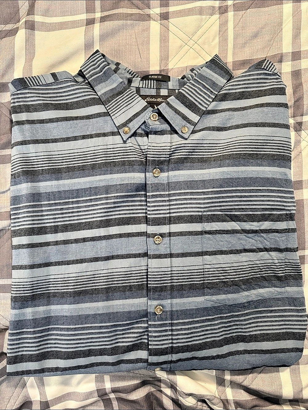 Eddie Bauer Classic Fit Men's Striped Button Down Blue & Gray 3XL Tall
